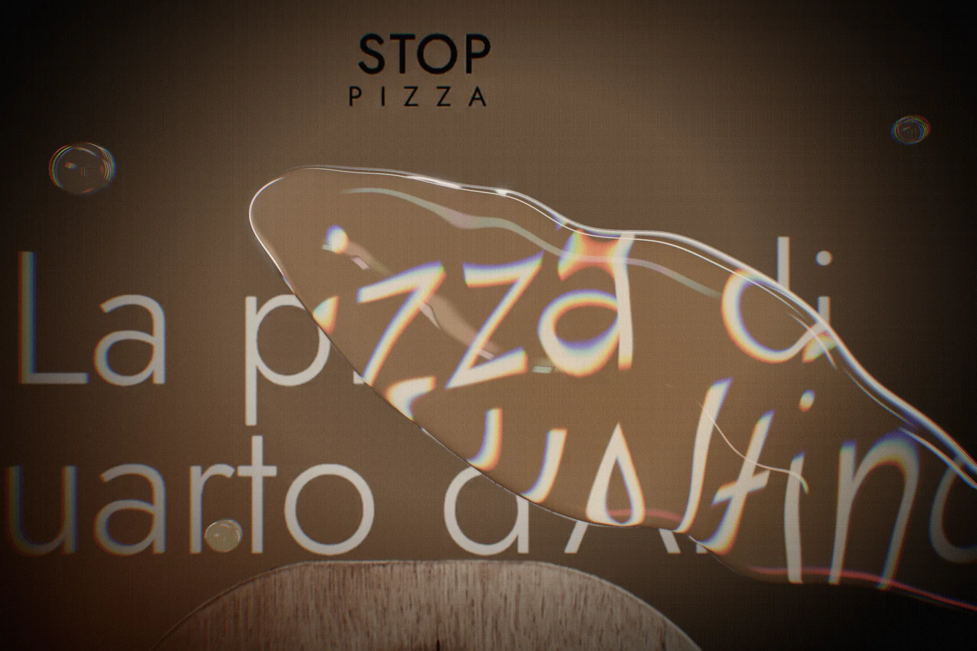 Stop Pizza sotto vetro liquido